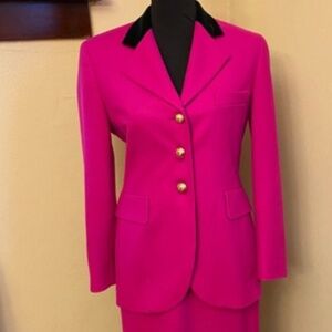 Escada Pink Blazer with Black Collar and Gold Buttons